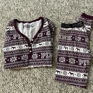 Victoria’s Secret pink Christmas pjs top and bottom size XS